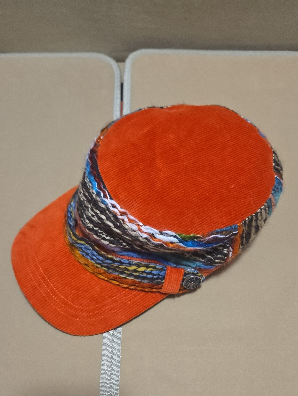 ADORA Orange Corduroy Cap with Multicolor Braided Band